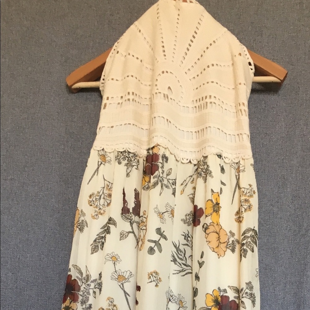 crocheted top floral maxi dress